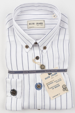 Магазин одежды для высоких людей – Рубашка Blue Crane slim fit, белый в широкую полоску