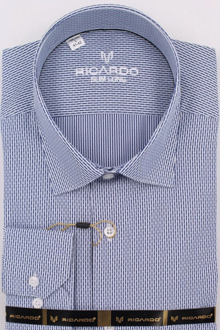 Магазин одежды для высоких людей – Сорочка RICARDO Slim Long узор цепь, синий