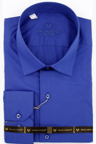 Магазин одежды для высоких людей – Рубашка Ricardo Slim Long однотонная, васильковый