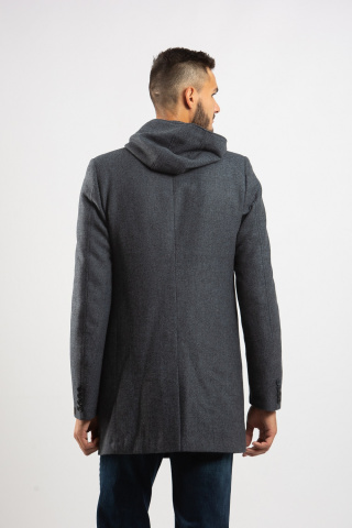 Магазин одежды для высоких людей – Пальто мужское Diboni с капюшоном, синий меланж