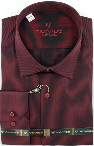 Магазин одежды для высоких людей – Сорочка RICARDO Slim Long тонкая полоска, бордовый