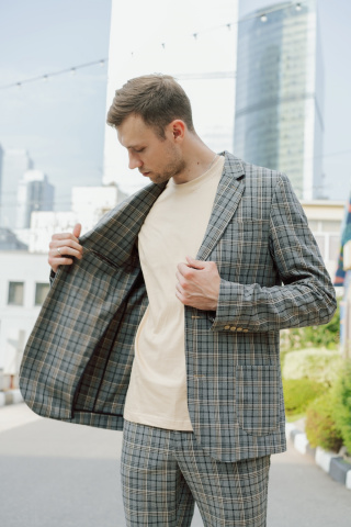 Магазин одежды для высоких людей – Костюм двойка-Casual Taller в клетку, серый