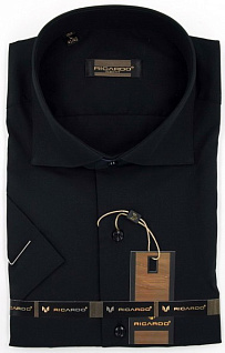 Магазин одежды для высоких людей – Рубашки с коротким рукавом - сорочка ricardo классическая к/р однотонная, черный