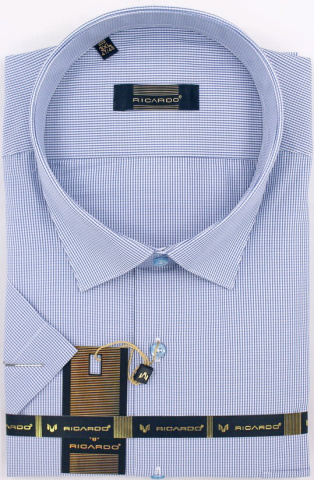 Магазин одежды для высоких людей – Сорочка Ricardo классическая к/р в мелкую клетку, голубой