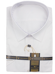 Магазин одежды для высоких людей – Рубашки с коротким рукавом - сорочка ricardo классическая к/р однотонная в рубчик, белый
