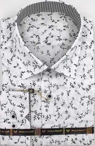 Магазин одежды для высоких людей – Сорочка RICARDO Slim Long с рисуном, белый