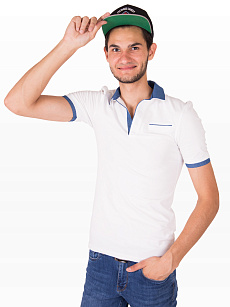 Магазин одежды для высоких людей – Футболки - футболка oldwhale polo, белая с синей отделкой