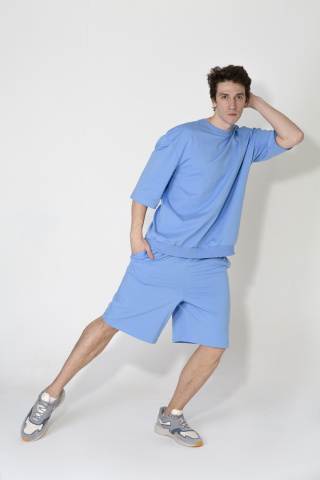 Магазин одежды для высоких людей – Костюм мужской FSport oversize шорты+футболка, голубой
