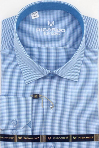 Магазин одежды для высоких людей – Рубашка Ricardo Slim Long средняя клетка, голубой-белый