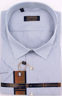 Магазин одежды для высоких людей – Рубашки с коротким рукавом - сорочка ricardo классическая к/р в полосу, голубой