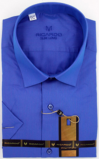 Магазин одежды для высоких людей – Рубашки с коротким рукавом - сорочка ricardo классическая к/р однотонная, васильковый
