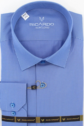 Магазин одежды для высоких людей – Рубашка Ricardo Slim Long мелкая клетка, синий