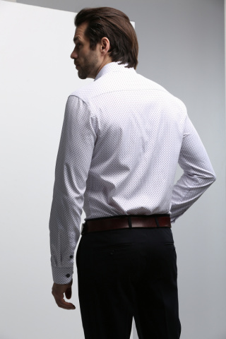 Магазин одежды для высоких людей – Сорочка мужская Хайтек с мелким рисунком, белая