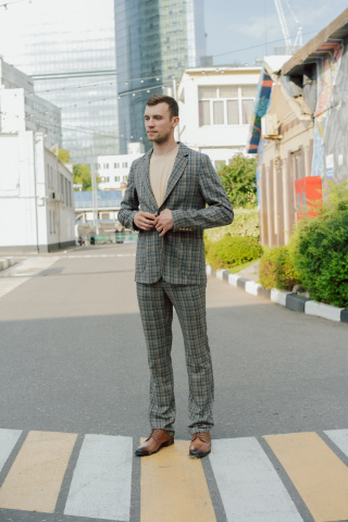 Магазин одежды для высоких людей – Костюм двойка-Casual Taller в клетку, серый