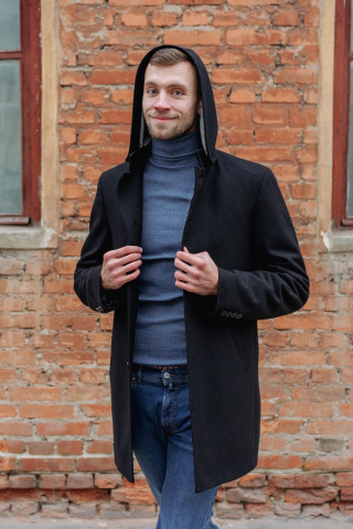 Магазин одежды для высоких людей – Пальто мужское Diboni с капюшоном, чёрный