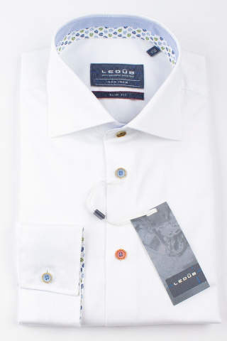 Магазин одежды для высоких людей – Рубашка Ledub slim fit однотонная, с отделкой белая