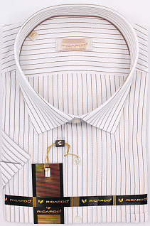 Магазин одежды для высоких людей – Рубашки с коротким рукавом - сорочка ricardo классическая к/р в полосу, бежевый