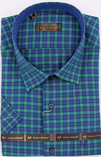 Магазин одежды для высоких людей – Рубашки с коротким рукавом - сорочка ricardo классическая к/р в клетку, зелёный