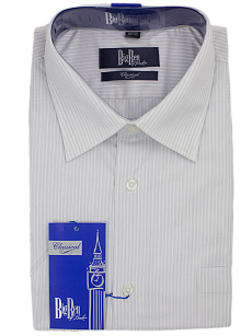 Магазин одежды для высоких людей – Рубашки с коротким рукавом - сорочка big ben к/р тонкая полоска, серый-белый