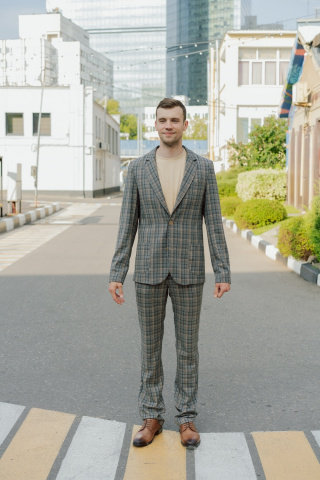 Магазин одежды для высоких людей – Костюм двойка-Casual Taller в клетку, серый