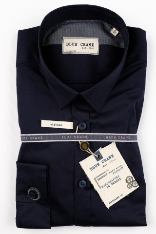 Магазин одежды для высоких людей – Рубашка Blue Crane однотонная slim fit, тёмно-синий