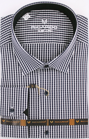 Магазин одежды для высоких людей – Рубашка Ricardo Slim Long средняя клетка, чёрно-белая
