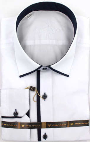 Магазин одежды для высоких людей – Сорочка RICARDO Slim Long однотонная, белая с чёрным кантом