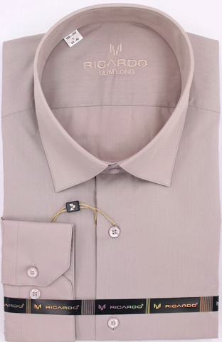 Магазин одежды для высоких людей – Сорочка RICARDO Slim Long однотонная, бежевый