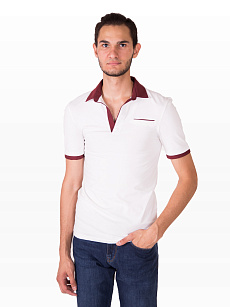 Магазин одежды для высоких людей – Футболки - футболка oldwhale polo, белая с бордовой отделкой