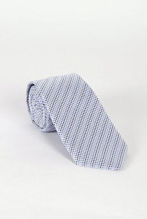Магазин одежды для высоких людей – Аксессуары - галстук с жаккардовым узором в точку узкий, белый-голубой-чёрный